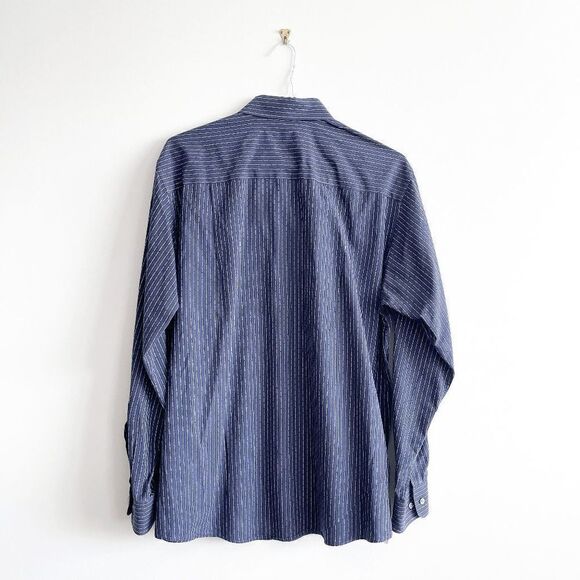 Calvin Klein Mens Dress Shirt Button Down Pinstripes Slim Fit Navy Size 17 - Picture 2 of 7
